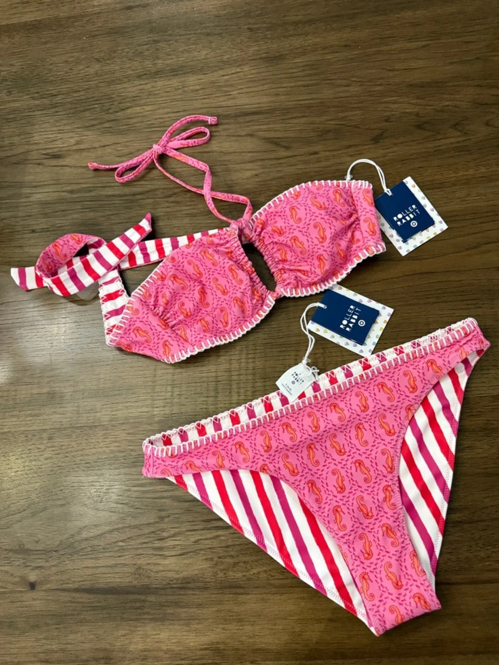 ROLLER RABBIT Pink Paisley & Stripe Bikini Set - Picture 1 of 1